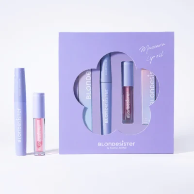 BLONDESISTER „Mini Box Essential“ dėžutė (juodos spalvos tušas 12 ml ir bespalvis lūpų aliejus 2,5 ml)